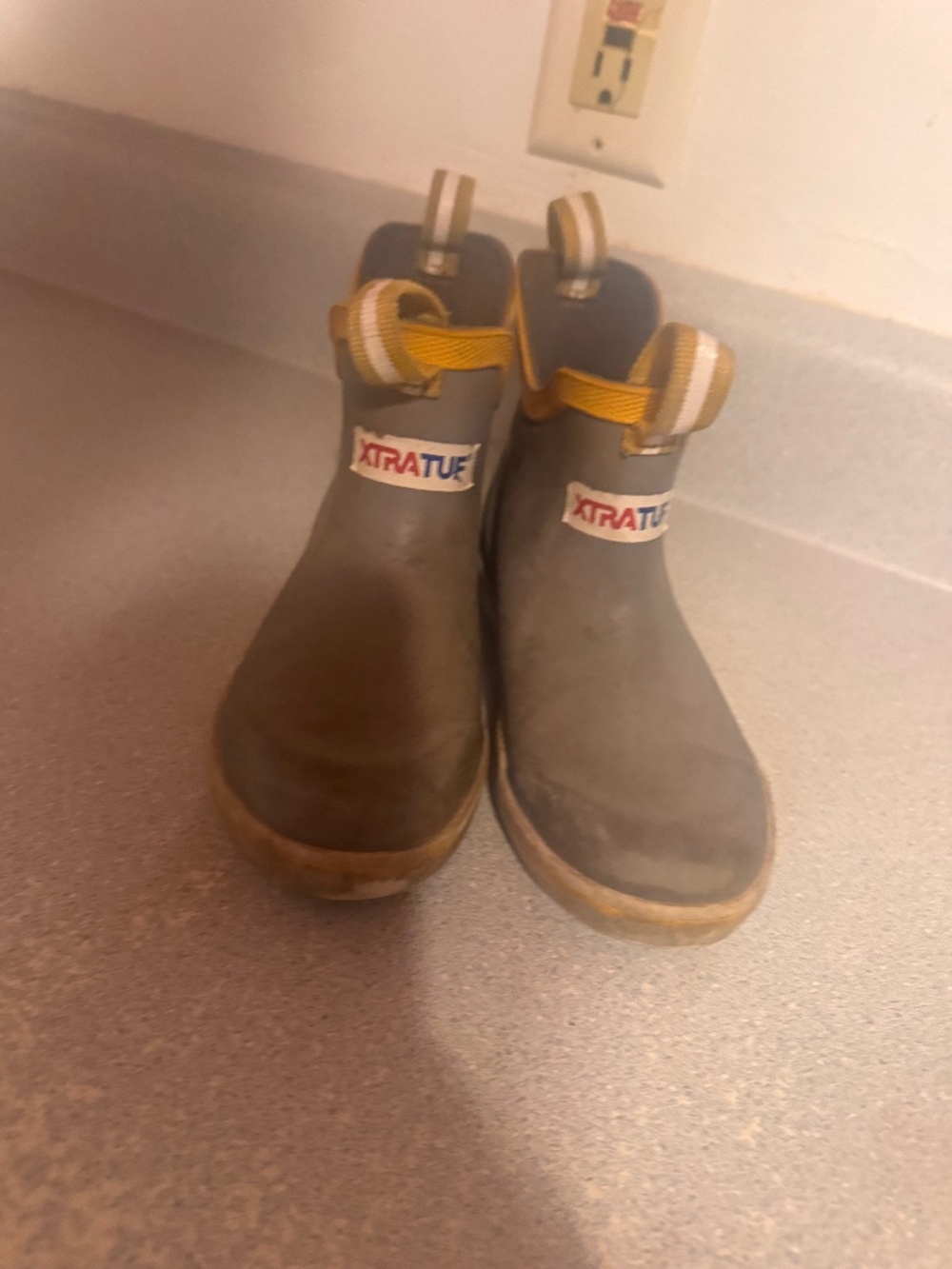 Xtratuf toddler size 13  Grey and Yellow Waterproof Pull-On Boots